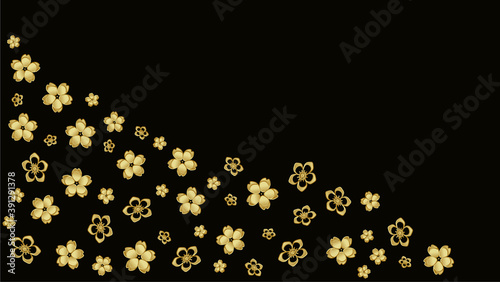 black background, with gold sakura design