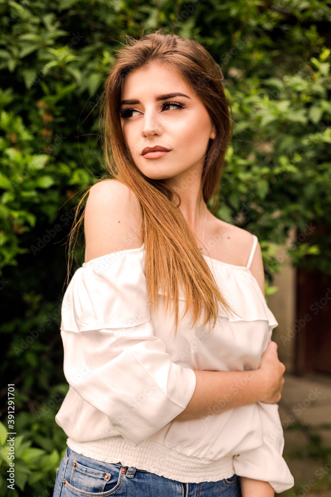 woman portrait outdoor in the green park woman portrait outdoor in the green park
