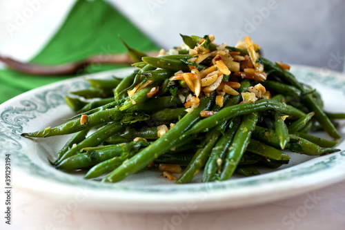 Garlic green beans on plate