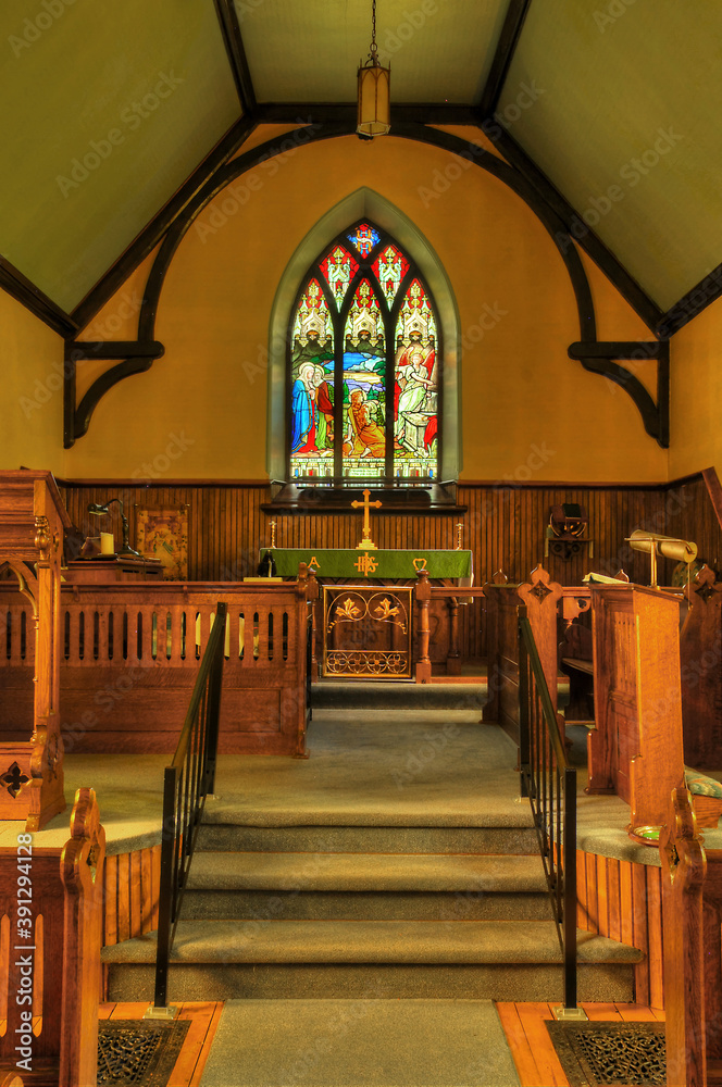 Inside St Georges Anglican church Gores Landing Ontario