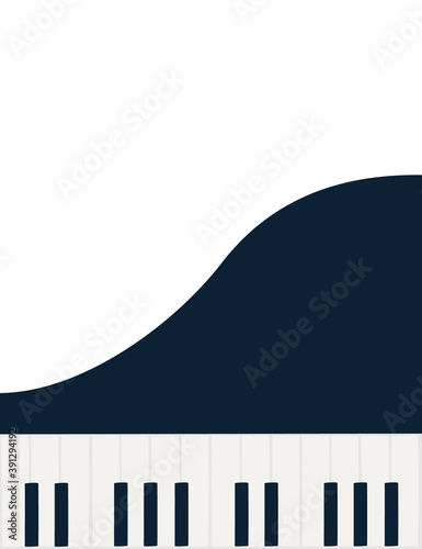 Top view of black and white piano keys with abstract flowing flat vector illustration