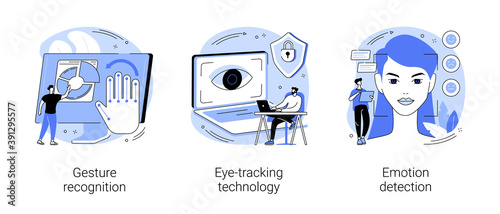 Sensor technology abstract concept vector illustration set. Gesture recognition, eye tracking technology, emotion detection, hands-free control, motion tracking, machine learning abstract metaphor.