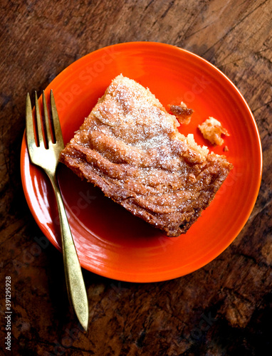 Overhead view of slice of Saint Louis style gooey butter cake photo