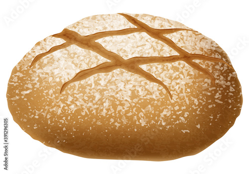 Round bread isolated on white background. Vector illustration.