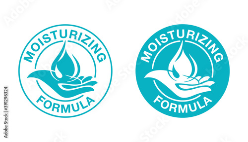 Skin moisturizing anti-age formula pictogram - emblem for and anti wrickles cosmetics marking - water drop locked inside molecular structure - vector skincare icon 