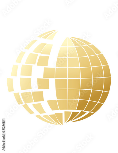 Abstract golden disco ball with floating pieces flat vector illustration on white background