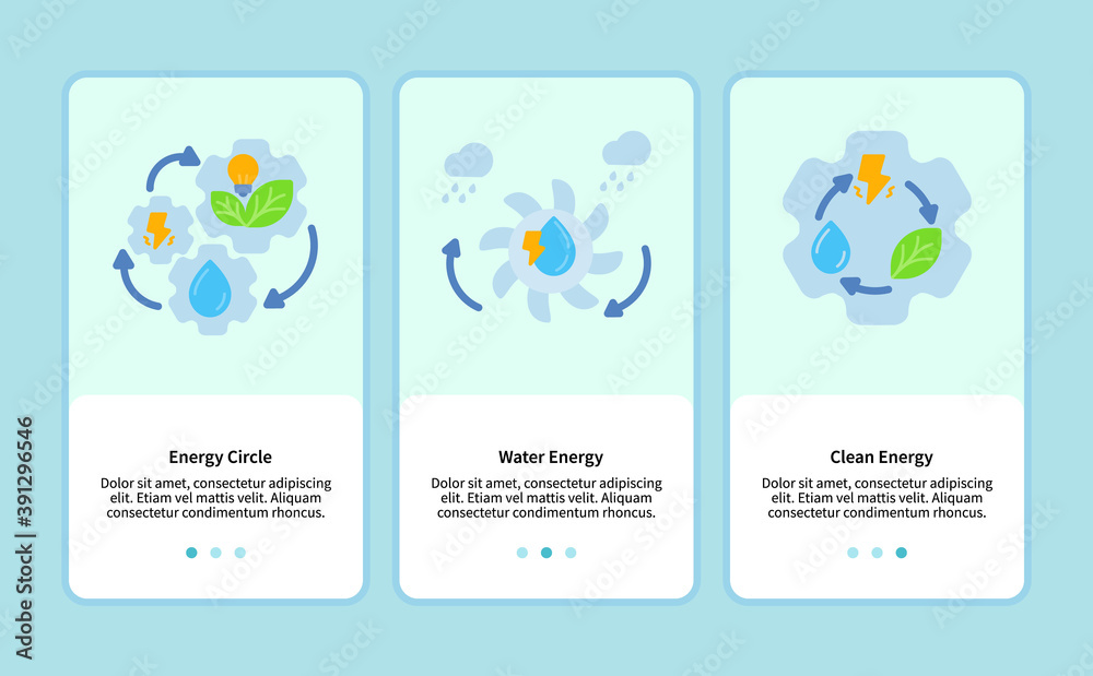 Energy circle water energy clean energy onboarding for mobile app template ui web with flat style Energy circle water energy clean energy onboarding for mobile app template ui web with flat style