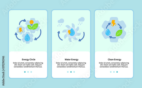 Energy circle water energy clean energy onboarding for mobile app template ui web with flat style