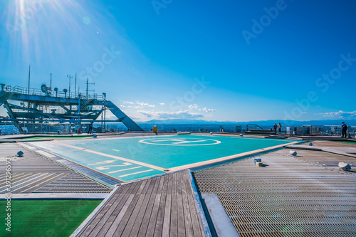 Japanese building rooftops and heliports