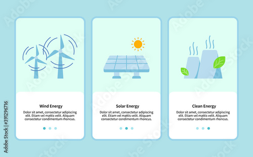 Wind energy solar energy clean energy onboarding for mobile app template ui web with flat style