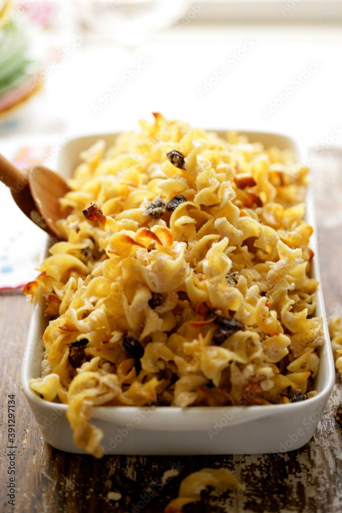 Pasta meal on baking pan Pasta meal on baking pan