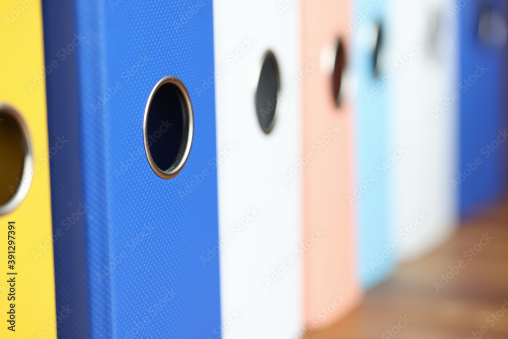 Stack Of Multi-colored Folders Is On The Table. Archive And Its ...