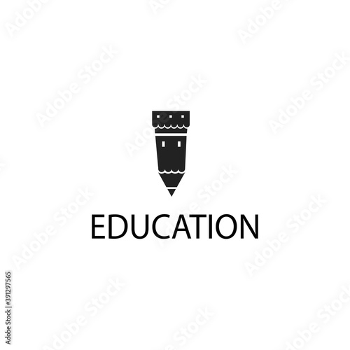 creative logo stationery vector illustration pencil castle design