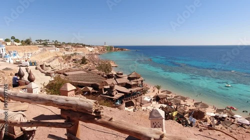 Egypt, Sharm El Sheikh - February 10, 2020: View of the red sea from the high cliff on the Farsha beach photo