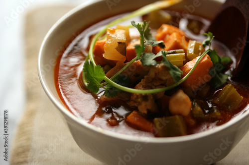 Close up of chicken vegetable soup