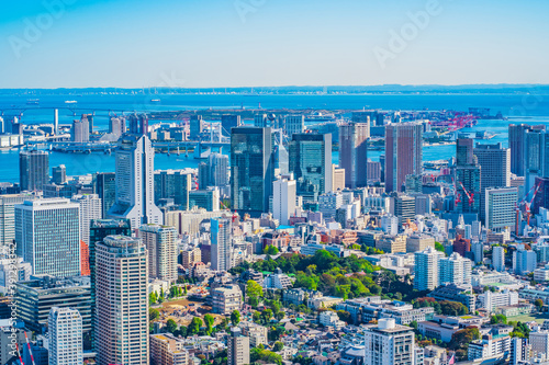 Canvas Print Tokyo Bay and the skyscrapers of Tokyo Minato Ward, Japan