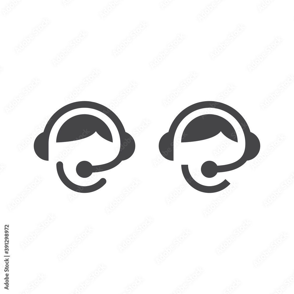 Call centre operator with headset. Customer support with headphones and microphone black vector icon. Call centre operator with headset. Customer support with headphones and microphone black vector icon.