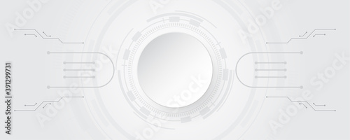  Grey white Abstract technology background with various technology elements Hi-tech communication concept innovation background Circle empty space for your text
