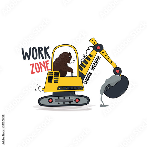 yellow digger bear animal black and white mud soil way tee illustration art vector