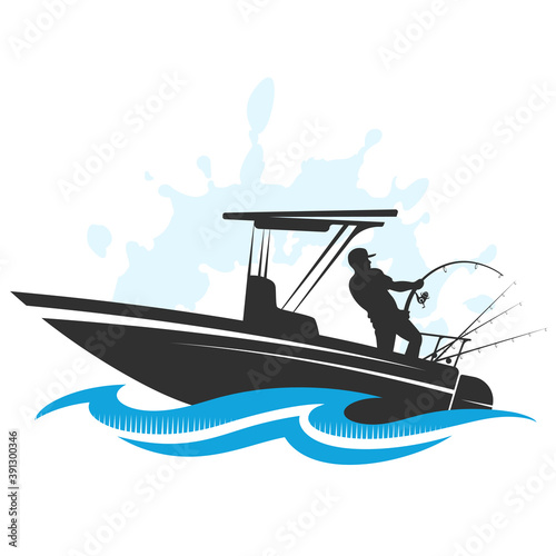 Fisherman on a boat fishing design