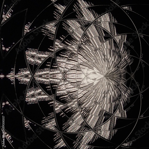 intricate night-time black and white water fountain jet  with fantasy pattern and designs
