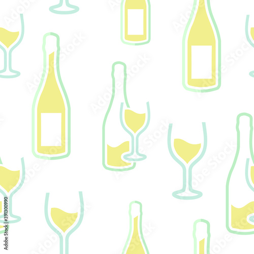 Seamless pattern with bottles and glasses of wine