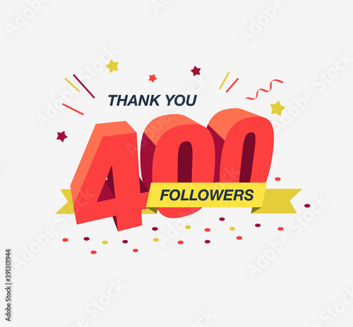 Thank you 400 social media followers, modern flat banner. Easy to use for your website or presentation.