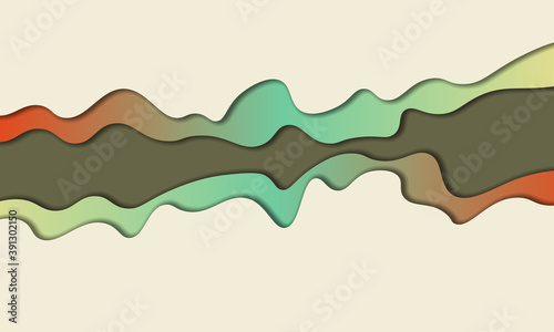 Abstract colorful wave layer in paper art style with shadow.