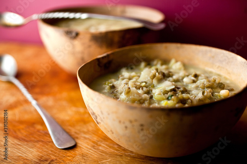 Close up of mung bean dal in bowl photo