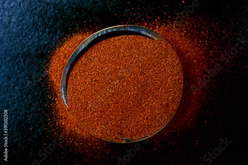Close up of paprika powder bowl