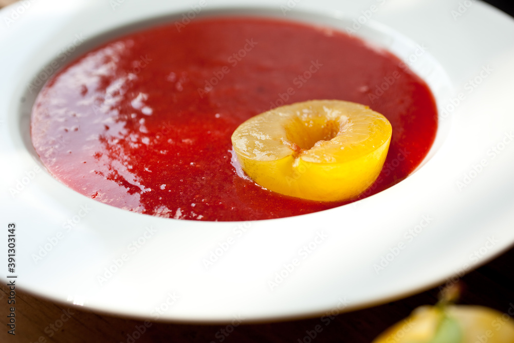 Close up of fruit soup plate Close up of fruit soup plate