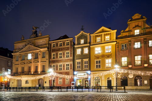 The Market Square with historic tenement houses andl and christmas decorations