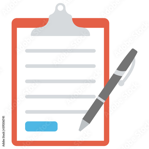 
A clipboard with document and pencil, flat design icon of content writing
