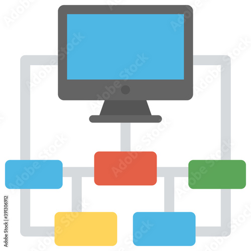 
A structure of  different computers connecting with main computer administrator flat icon 
