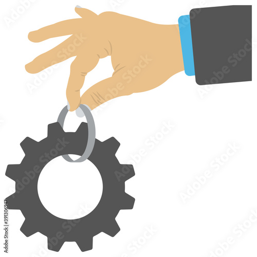 
A men hand  touching the gear, concept of manufacturing hand 
