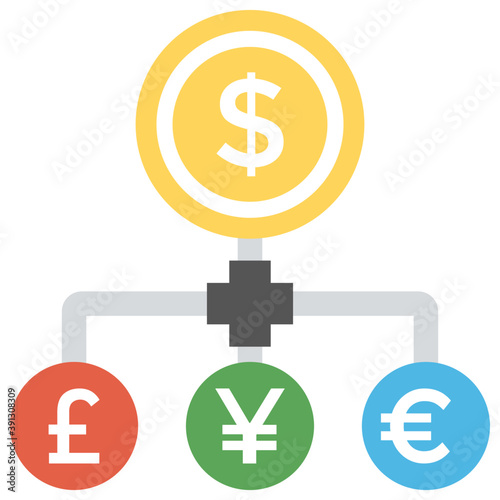 
A seo network of money exchange, flat icon

