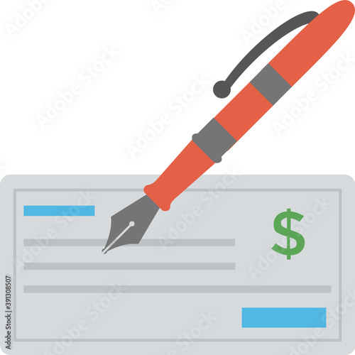 
Pen writing on cheque flat design, banking and finance concept
