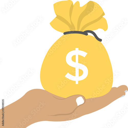 
Hand offering money bag, flat design investment concept
