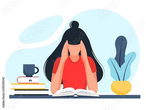 emotional fatigue. burnout in school and at work. lack of strength. depression. stress. vector illustration in flat style.