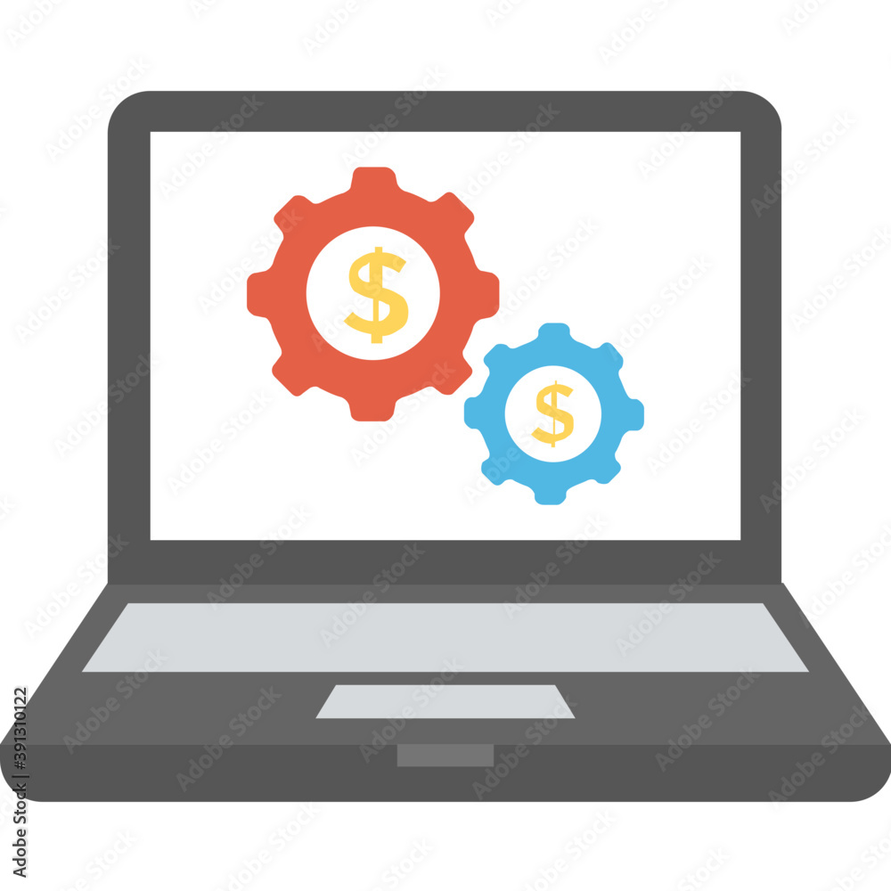 Dollar gear on laptop, earn online flat icon
Dollar gear on laptop, earn online flat icon