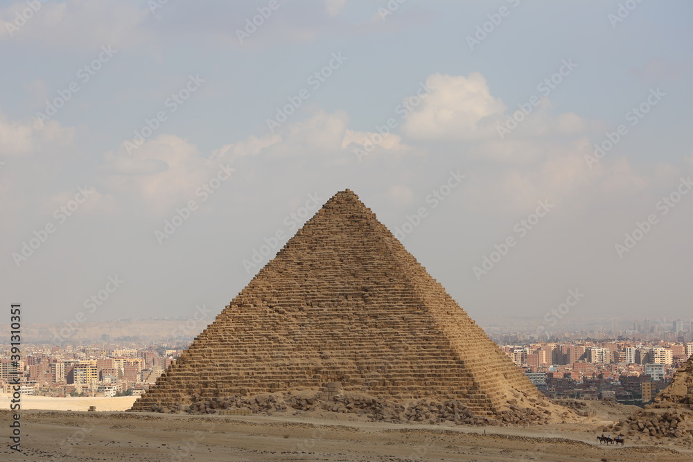 Picture of the pyramid of King Menkaure, one of the great historical pyramids of Giza, one of the Seven Wonders of the World, Giza - Egypt