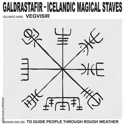 vector icon with ancient Icelandic magical staves Vegvisir. Symbol means and is used for guide people through rough weather