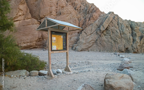 MECCA HILLS, CALIFORNIA, UNITED STATES - Oct 18, 2020: Painted Canyon Trailhead Sign