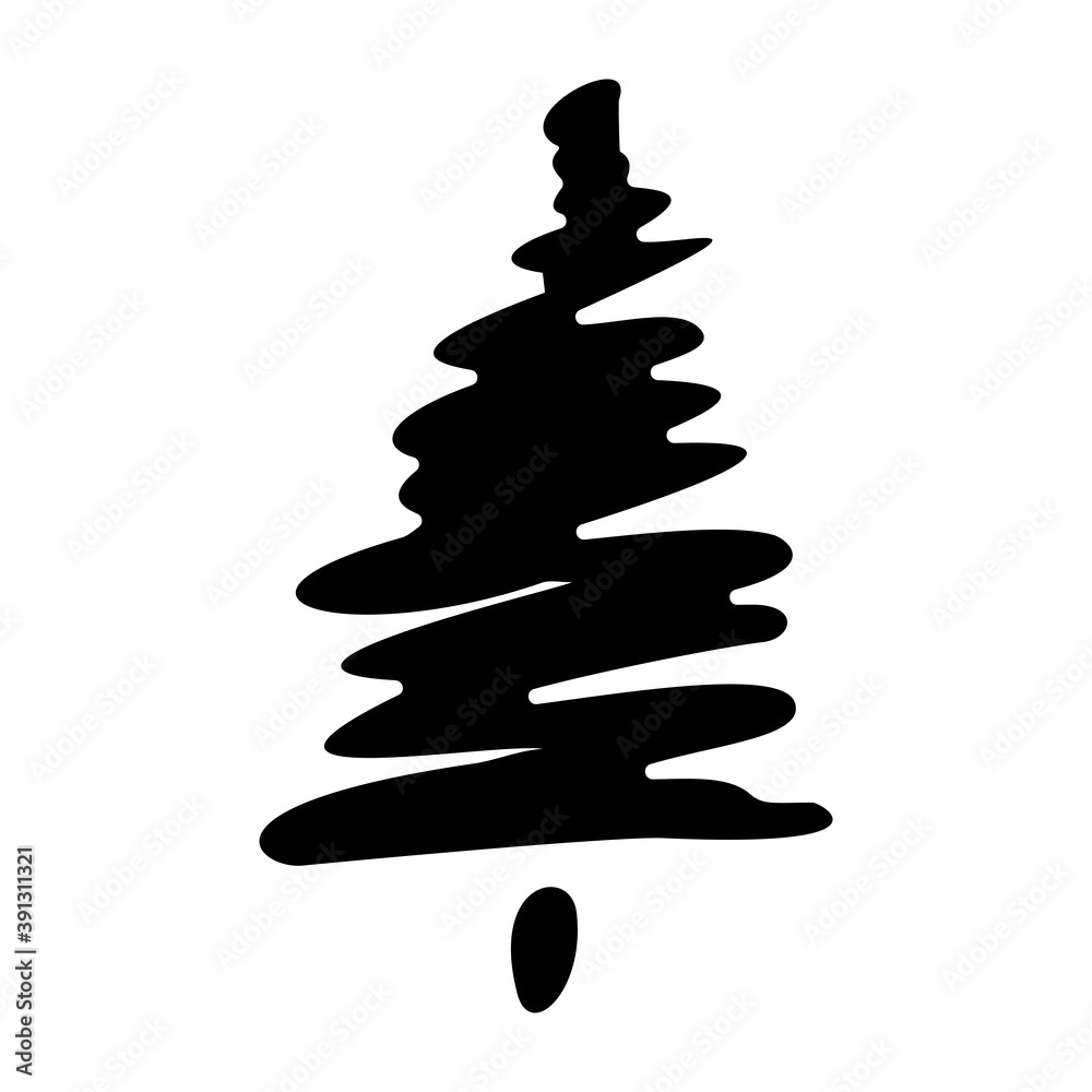 Christmas tree doodle. Hand drawn xmas decorations icons. Vector illustration isolated on white background.