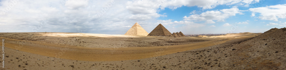 Panorama of the Great Pyramids of Giza, Egypt Panorama of the Great Pyramids of Giza, Egypt