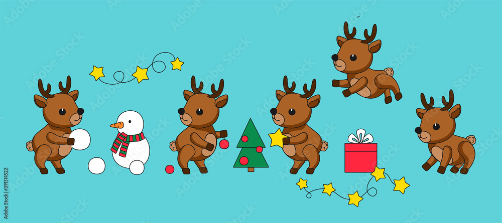 Big set of cute babies Santa's reindeer. Inscription Big set of cute babies Santa's reindeer. Inscription