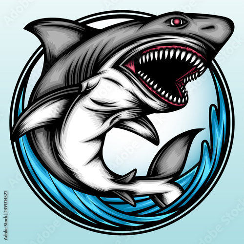 Angry shark fish on the sea