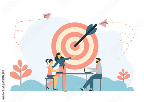 Business motivation. Finance target. Solution searching. Goals and objectives, business grow, business plan, goal setting concept. Vector isolated concept creative illustration