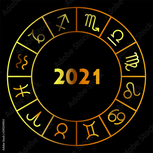 Gold zodiac circle 2021.Vector illustration