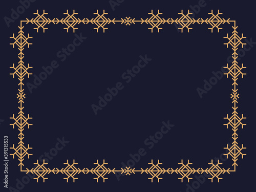 Christmas frame in art deco style with snowflakes. Line art vintage linear border. Design a template for invitations, leaflets and greeting cards. The style of the 1920s - 1930s. Vector illustration